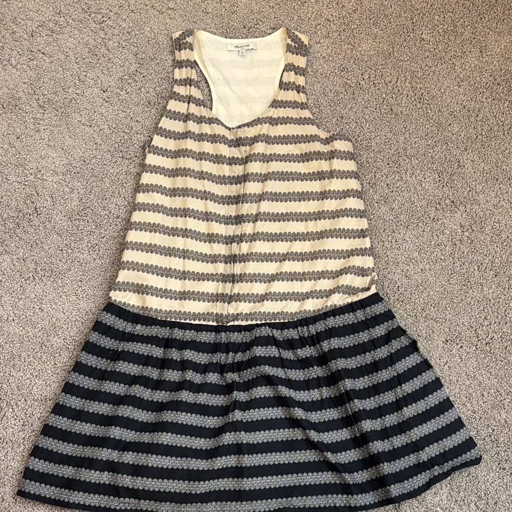 Madewell Cream and Navy Striped Sleeveless Tank Dress